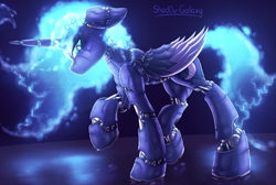 Size: 6100x4100 | Tagged: safe, artist:shad0w-galaxy, character:princess luna, species:alicorn, species:pony, absurd resolution, cutie mark, cyberpunk, ethereal mane, female, mare, robot, robot pony, roboticization, shiny, simple background, solo
