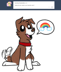 Size: 800x933 | Tagged: safe, artist:askwinonadog, character:winona, species:dog, ask, ask winona, female, pictogram, rainbow, sitting, solo, tail wag, tumblr