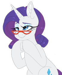 Size: 1000x1200 | Tagged: safe, artist:melodytheartpony, character:rarity, species:pony, species:unicorn, bipedal, cute, female, glasses, lidded eyes, mare, seductive, smiling, solo, underhoof