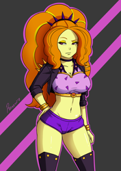Size: 2480x3507 | Tagged: safe, artist:rambon7, character:adagio dazzle, equestria girls:sunset's backstage pass, g4, my little pony: equestria girls, my little pony:equestria girls, spoiler:eqg series (season 2), belly button, breasts, busty adagio dazzle, cleavage, clothing, female, midriff, raised eyebrow, sexy, shorts, solo, stupid sexy adagio dazzle, thighs