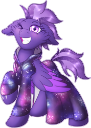 Size: 2092x2934 | Tagged: safe, artist:shad0w-galaxy, oc, oc only, oc:shadow galaxy, species:pegasus, species:pony, clothing, cute, dress, female, high res, hoodie, mare, one eye closed, raised hoof, simple background, smiling, solo, stars, transparent background, wings, wink