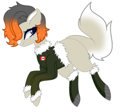 Size: 1540x1396 | Tagged: safe, artist:gihhbloonde, artist:rukemon, base used, oc, oc only, oc:snowslide, species:earth pony, species:pony, blank flank, boots, canada, canadian, canadian flag, clothing, commission, female, jacket, mare, markings, parka, shoes, simple background, solo, transparent background
