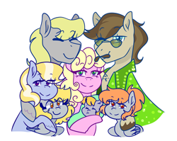 Size: 1280x1020 | Tagged: safe, artist:cubbybatdoodles, character:derpy hooves, oc, species:pony, baby, baby pony, ditzy doo, family, father and daughter, female, filly, filly derpy, foal, glasses, male, mother and daughter, siblings, sisters, younger
