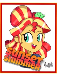 Size: 2598x3464 | Tagged: safe, artist:artmlpk, character:sunset shimmer, episode:good vibes, eqg summertime shorts, g4, my little pony: equestria girls, my little pony:equestria girls, adorable face, cute, female, food, shimmerbetes, smiling, solo, sunset sushi, sushi