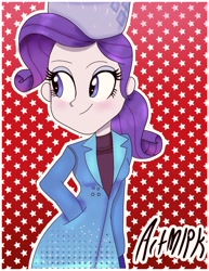 Size: 1536x1988 | Tagged: safe, artist:artmlpk, character:rarity, equestria girls:holidays unwrapped, g4, my little pony: equestria girls, my little pony:equestria girls, spoiler:eqg series (season 2), blushing, christmas, clothing, female, hand in pocket, hat, holiday, looking back, smiling, solo, winter, winter outfit