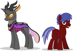 Size: 1280x891 | Tagged: safe, artist:mlp-trailgrazer, oc, oc:chuggle buggle, oc:solar flare, species:changeling, species:pegasus, species:pony, species:reformed changeling, male, simple background, stallion, transparent background