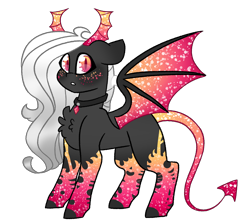 Size: 4500x4000 | Tagged: safe, artist:crazysketch101, oc, oc:hellen, species:pony, bat wings, collar, demon, horns, sparkles, wings