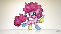Size: 1920x1080 | Tagged: safe, artist:dori-to, character:pinkie pie, species:earth pony, species:pony, clothing, female, filly, foal, happy, looking at you, messy mane, socks, solo