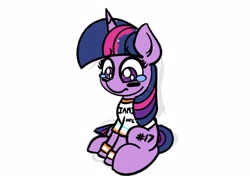 Size: 2048x1489 | Tagged: safe, artist:ashtoneer, character:twilight sparkle, character:twilight sparkle (unicorn), species:pony, species:unicorn, american football, clothing, female, jersey, mare, miami dolphins, sad, simple background, sitting, solo, sports, teary eyes, white background
