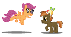 Size: 636x327 | Tagged: safe, artist:theinflater19, character:button mash, character:scootaloo, species:earth pony, species:pegasus, species:pony, clothing, cutie mark, female, filly, flying, hat, male, propeller hat, scootamash, shipping, simple background, straight, the cmc's cutie marks, white background