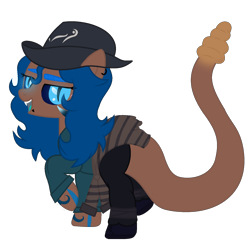 Size: 1548x1517 | Tagged: safe, artist:klewgcg, artist:rukemon, base used, oc, oc only, oc:sidewinder, species:pony, bandage, bedroom eyes, black sclera, boots, clothing, colored sclera, commission, ear piercing, earring, fangs, fedora, female, hat, jeans, jewelry, mare, open mouth, original species, pants, piercing, raised hoof, raised leg, shirt, shoes, simple background, slit eyes, snake bites, snake eyes, snake pony, snake tail, solo, sweater, tattoo, transparent background