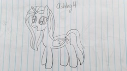 Size: 4032x2268 | Tagged: safe, artist:rainbow dash is best pony, species:alicorn, species:pony, ashleyh, female, lined paper, open mouth, pencil drawing, solo, traditional art