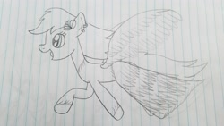 Size: 4032x2268 | Tagged: safe, artist:rainbow dash is best pony, character:rainbow dash, species:pegasus, species:pony, clothing, cute, dashabetes, dress, ear piercing, earring, female, flower, flying, happy, jewelry, lined paper, pencil drawing, piercing, rainbow dash always dresses in style, solo, traditional art