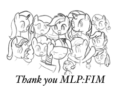 Size: 2224x1668 | Tagged: safe, artist:joey, character:apple bloom, character:applejack, character:fluttershy, character:pinkie pie, character:rainbow dash, character:rarity, character:scootaloo, character:starlight glimmer, character:sweetie belle, character:trixie, character:twilight sparkle, species:alicorn, species:earth pony, species:pegasus, species:pony, species:unicorn, eyes closed, happy birthday mlp:fim, hug, mlp fim's ninth anniversary