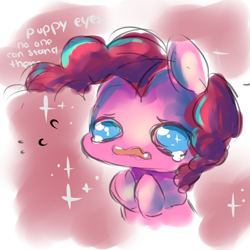 Size: 1000x1000 | Tagged: safe, artist:aquagalaxy, character:pinkie pie, species:earth pony, species:pony, crying, cute, diapinkes, female, mare, puppy dog eyes, solo, teary eyes, text