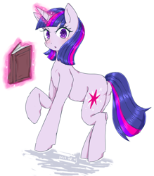 Size: 680x776 | Tagged: safe, artist:divided-s, character:twilight sparkle, character:twilight sparkle (unicorn), species:pony, species:unicorn, cute, female, levitation, looking at you, magic, mare, open mouth, pixiv, simple background, solo, telekinesis, twiabetes, white background