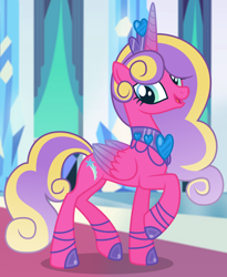 Size: 3216x3928 | Tagged: safe, artist:razorbladetheunicron, base used, character:princess skyla, parent:princess cadance, parent:shining armor, parents:shiningcadance, species:alicorn, species:pony, lateverse, colored wings, crown, crystal empire, female, gradient hair, gradient horn, gradient wings, hoof shoes, jewelry, next generation, offspring, regalia, solo, wings
