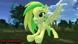Size: 1920x1080 | Tagged: safe, artist:sky chaser, oc, oc:wooden toaster, species:pegasus, species:pony, 3d, butterfly, female, solo, source filmmaker