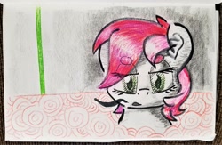 Size: 1905x1245 | Tagged: safe, artist:shoeunit, character:roseluck, species:earth pony, species:pony, bust, female, mare, solo, traditional art