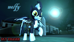 Size: 1920x1080 | Tagged: safe, artist:sky chaser, oc, oc:wolfy, species:pegasus, species:pony, species:wolf, 3d, hybrid, looking at you, male, solo, source filmmaker, stallion