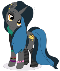 Size: 3249x3825 | Tagged: safe, artist:makotomt, artist:rukemon, base used, oc, oc only, oc:tough cookie (ice1517), species:pony, species:unicorn, clothing, commission, ear piercing, earring, eyeshadow, female, head tilt, hoodie, jewelry, makeup, mare, piercing, simple background, socks, solo, striped socks, transparent background, wristband