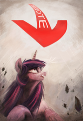 Size: 1708x2492 | Tagged: safe, artist:ventious, character:twilight sparkle, character:twilight sparkle (alicorn), species:alicorn, species:pony, arrow, downvote, floating rocks, surprised, surprised face