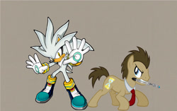 Size: 3024x1896 | Tagged: safe, artist:brandonale, character:doctor whooves, character:time turner, crossover, doctor who, silver the hedgehog, sonic screwdriver, sonic the hedgehog (series)