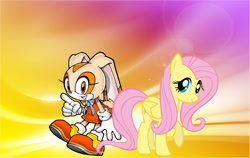 Size: 3800x2408 | Tagged: safe, artist:brandonale, character:fluttershy, cream the rabbit, crossover, sonic the hedgehog (series)