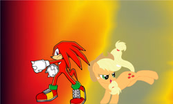 Size: 2992x1804 | Tagged: safe, artist:brandonale, character:applejack, crossover, knuckles the echidna, sonic the hedgehog (series)