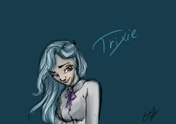 Size: 1070x757 | Tagged: safe, artist:elisdoominika, character:trixie, species:human, clothing, humanized, shirt, simple background, smiling