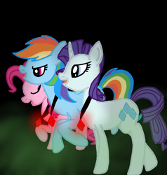 Size: 950x1000 | Tagged: safe, artist:rainbow dash is best pony, character:pinkie pie, character:rainbow dash, character:rarity, species:earth pony, species:pegasus, species:pony, species:unicorn, black background, evil, gem, glowing gems, glowing necklace, green smoke, jewelry, necklace, simple background, singing, siren gem, sirenified, species swap