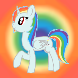 Size: 1000x1000 | Tagged: safe, artist:rainbow dash is best pony, character:rainbow dash, oc, oc:rainbowrio, species:alicorn, species:pegasus, species:pony, female, rainbow background, solo