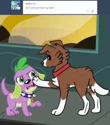 Size: 800x908 | Tagged: safe, artist:askwinonadog, character:spike, character:spike (dog), character:winona, species:dog, my little pony:equestria girls, alternate dimension, ask, ask winona, duo, poking, tumblr