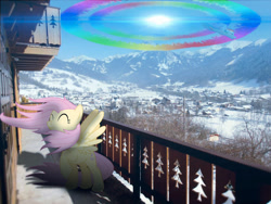 Size: 1024x768 | Tagged: safe, artist:bastbrushie, character:fluttershy, character:rainbow dash, species:pony, g4, my little pony: friendship is magic, irl, photo, ponies in real life, sonic rainboom
