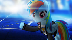 Size: 2444x1375 | Tagged: safe, artist:bastbrushie, artist:sebisscout1997, character:rainbow dash, species:pegasus, species:pony, clothing, female, grand theft auto, greaser, jacket, lens flare, rebel, road, solo