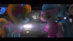 Size: 3860x2171 | Tagged: safe, artist:bastbrushie, artist:vbastv, character:surf, character:turf, species:earth pony, species:pony, episode:surf and/or turf, g4, my little pony: friendship is magic, car, lens flare, police