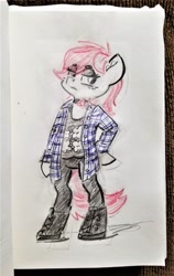 Size: 1253x1983 | Tagged: safe, artist:shoeunit, character:roseluck, species:earth pony, species:pony, boots, clothing, female, mare, semi-anthro, shoes, solo, traditional art