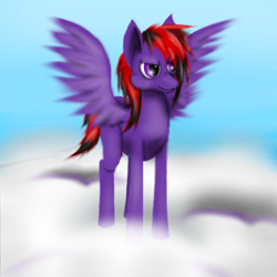 Size: 500x500 | Tagged: safe, artist:auroraswirls, oc, oc only, oc:snipez, species:pegasus, species:pony, cloud, male, on a cloud, pegasus oc, solo, spread wings, stallion, two toned mane, wings