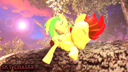 Size: 1920x1080 | Tagged: safe, artist:sky chaser, oc, oc only, oc:sky chaser, oc:wooden toaster, species:pegasus, species:pony, 3d, female, male, sleeping, source filmmaker, tree