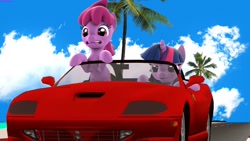 Size: 1024x576 | Tagged: safe, artist:bastbrushie, artist:vbastv, character:berry punch, character:berryshine, character:twilight sparkle, species:earth pony, species:pony, species:unicorn, arcade game, car, outrun, road