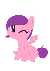 Size: 744x1052 | Tagged: safe, artist:auroraswirls, base used, character:princess cadance, species:pegasus, species:pony, female, filly, one eye closed, simple background, sitting, solo, transparent background, wink, younger