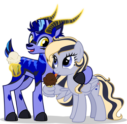 Size: 1280x1249 | Tagged: safe, artist:mlp-trailgrazer, oc, oc only, oc:delilah dusk, oc:trail grazer, species:pegasus, species:pony, female, food, gazelle, ice cream, ice cream cone, licking, magic, mare, side hug, simple background, tongue out, transparent background, wing hands, wing hold, wings