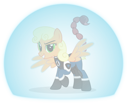 Size: 1280x1041 | Tagged: safe, artist:mlp-trailgrazer, oc, oc only, species:pegasus, species:pony, clothing, crossover, fantastic four, female, hybrid, invisible, invisible woman, manticore, marvel, smiling, solo, spread wings, wings