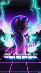 Size: 2160x3840 | Tagged: safe, artist:bastbrushie, character:starlight glimmer, 80s, bust, grid, night, outrun, portrait, poster, spark, stars, text
