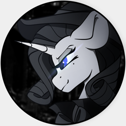 Size: 1200x1200 | Tagged: safe, artist:crimmharmony, oc, oc:shadow spade, species:pony, species:unicorn, beauty mark, black eyeshadow, blank, blank of rarity, blue eyes, clothing, commissioner:genki, fallout equestria: kingpin, fedora, grin, hat, justice mare, lawbringer, noir, not rarity, profile picture, smiling, trenchcoat, unicorn oc