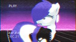Size: 1920x1080 | Tagged: safe, artist:bastbrushie, oc, oc:brushie brusha, species:earth pony, species:pony, 80s, clothing, grid, neon, outfits, solo, timestamp, vhs