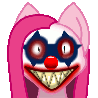 Size: 200x200 | Tagged: safe, alternate version, artist:auroraswirls, character:pinkamena diane pie, character:pinkie pie, species:earth pony, species:pony, animated, bust, clown, evil clown, female, gif, grin, mare, nightmare fuel, red nose, sharp teeth, simple background, smiling, solo, teeth, transparent background