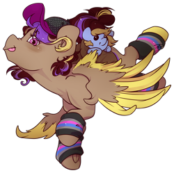 Size: 1024x1018 | Tagged: safe, artist:midnightpremiere, oc, oc only, oc:dootie mcdootface, oc:hors, species:pegasus, species:pony, 2020 community collab, derpibooru community collaboration, baseball cap, blep, cap, clothing, colored wings, female, flying, hat, leg warmers, looking at you, mare, simple background, solo, spread wings, tongue out, transparent background, underhoof, wings