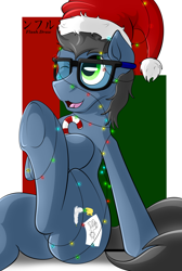 Size: 2010x2985 | Tagged: safe, artist:flash_draw, oc, oc only, oc:flashdraw, candy, candy cane, christmas, clothing, cute, food, glasses, hat, holiday, male, santa hat, solo