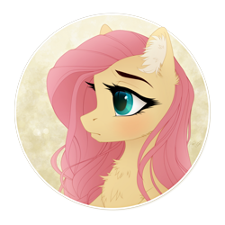 Size: 1200x1200 | Tagged: safe, artist:vird-gi, character:fluttershy, species:pony, abstract background, bust, cheek fluff, chest fluff, cute, ear fluff, female, mare, portrait, profile, shyabetes, solo